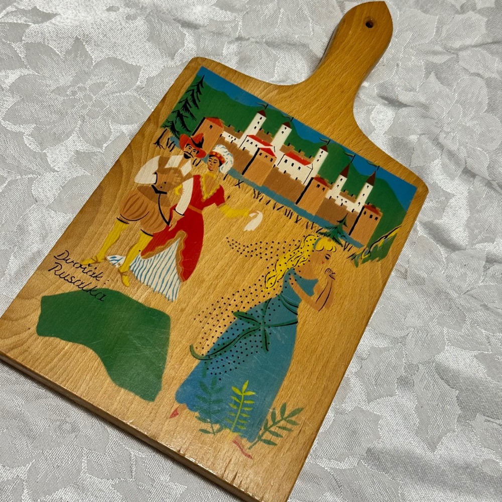 Nevco Cutting Board Vintage 1967 Wood Tan Good Rusalka Folk Art Plaque